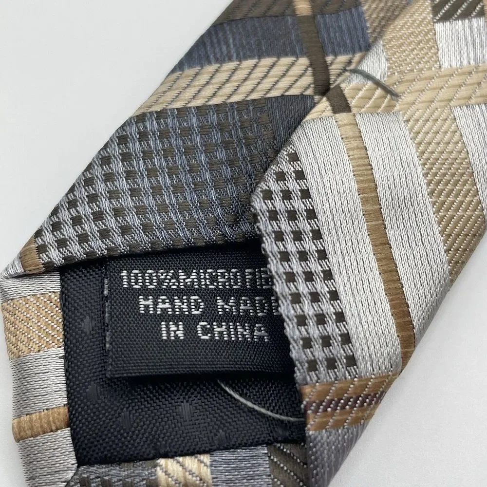 Stacy Adams Men's‎ Tie Blue/Gold/Brown Plaid Check 3.25